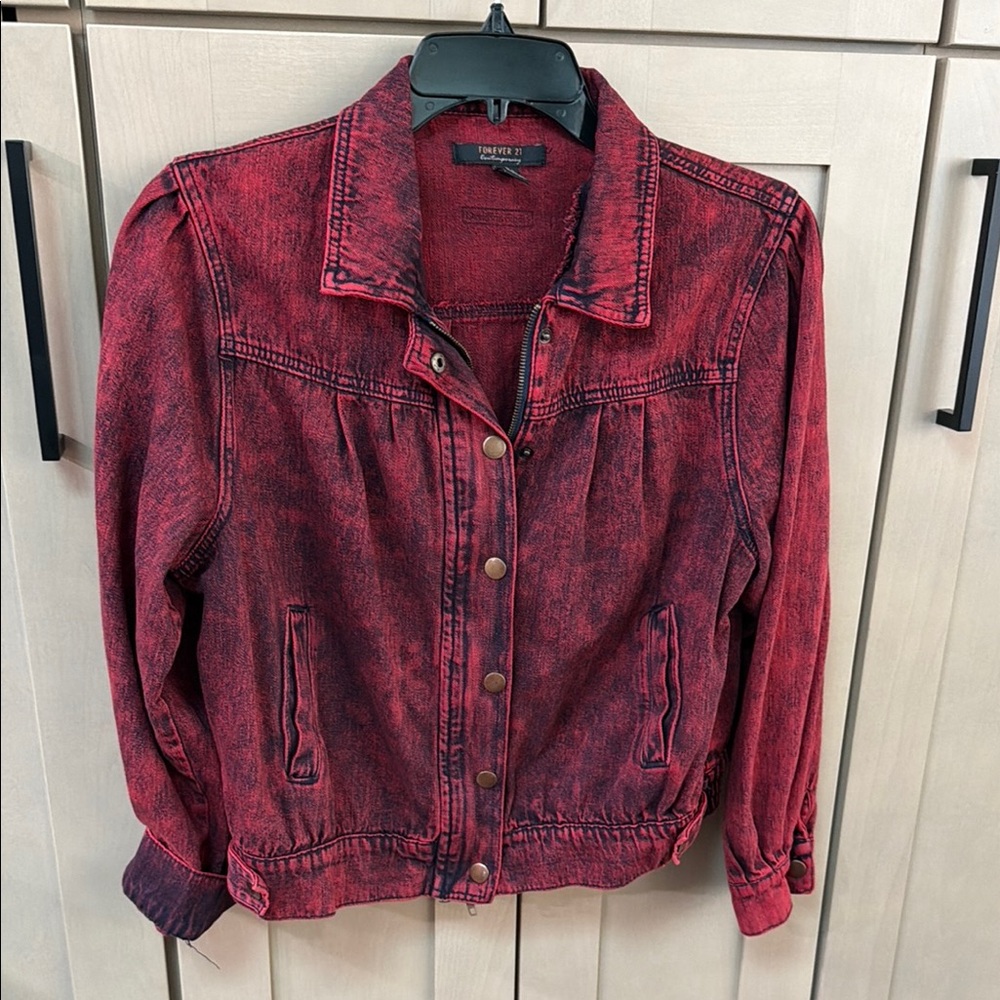 Forever 21 Distressed Red Jean Jacket